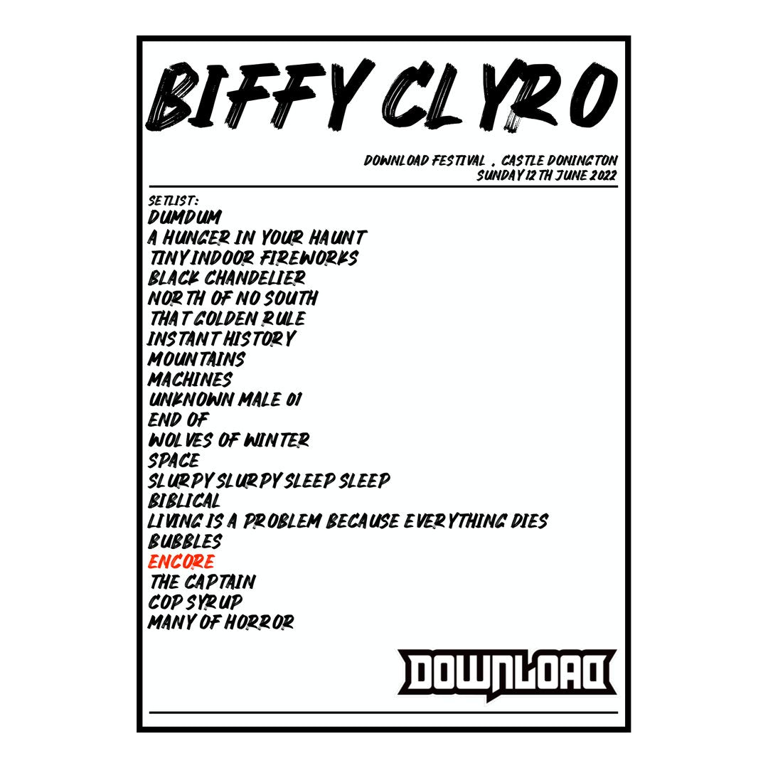 Biffy Clyro Castle Donington 12th June 2022 Setlist poster