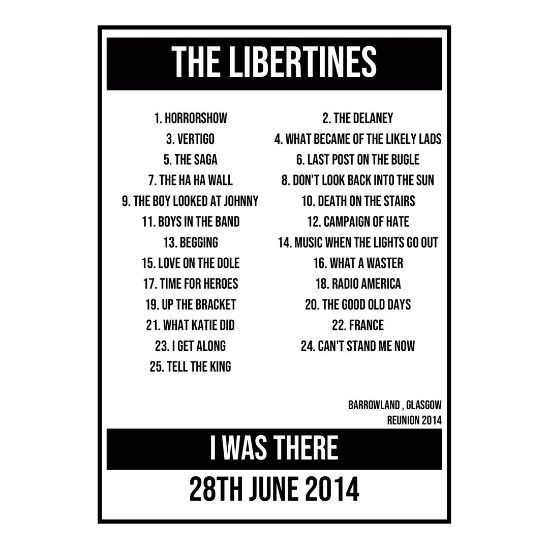 A Setlist Poster Featuring The Libertines Gig from Glasgow in 2014