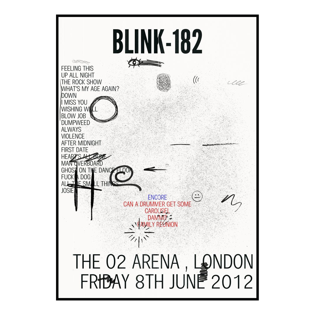 blink‐182 London 8th June 2012 Setlist poster