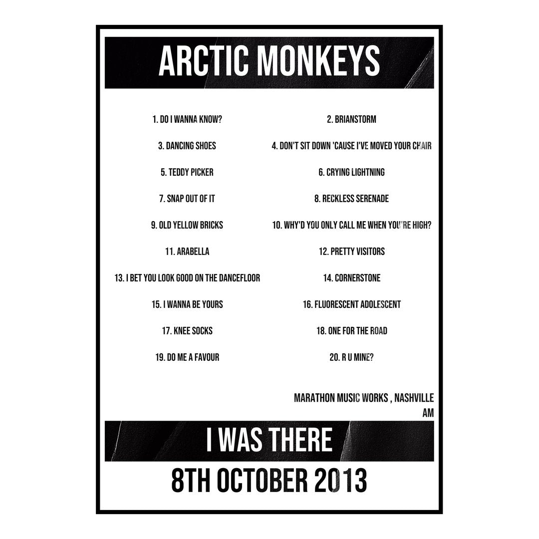 Arctic Monkeys Nashville 8th October 2013 Setlist poster