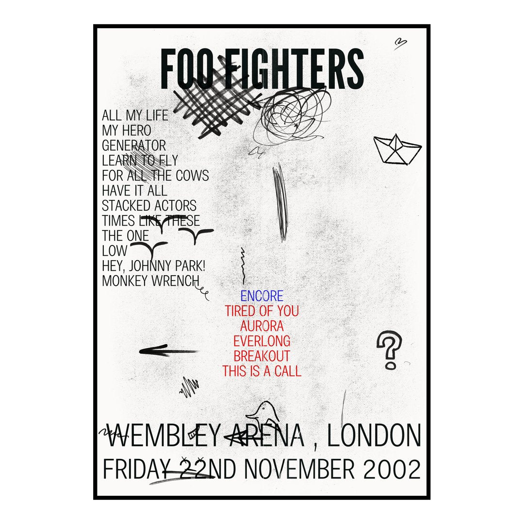 Foo Fighters London 22nd November 2002 Setlist poster