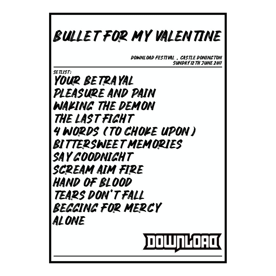 Bullet for My Valentine Castle Donington 12th June 2011 Setlist poster