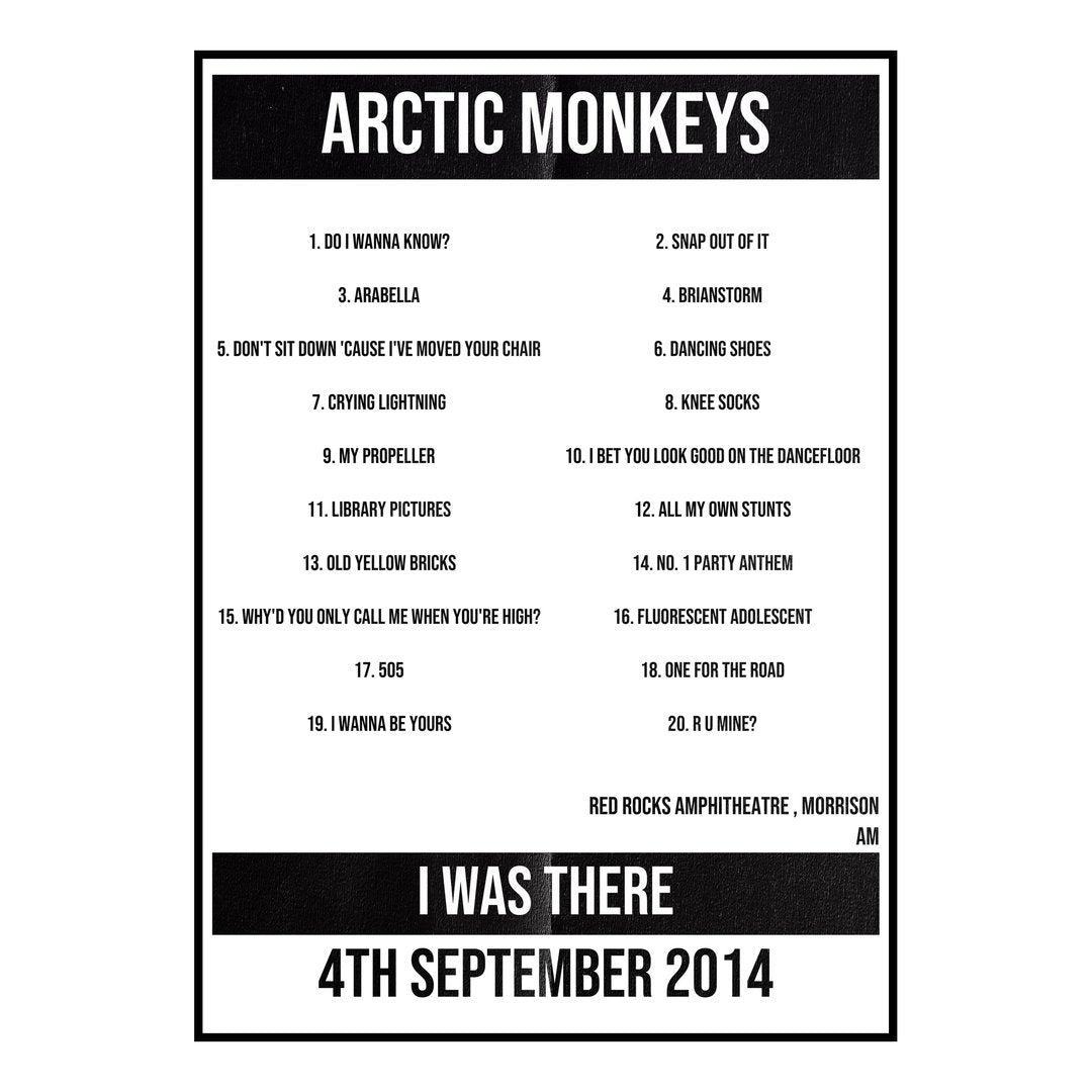 Arctic Monkeys Morrison 4th September 2014 Setlist poster