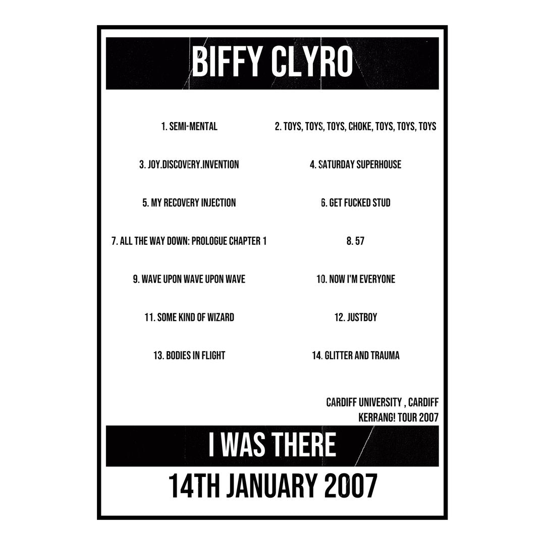 Biffy Clyro Cardiff 14th January 2007 Setlist poster