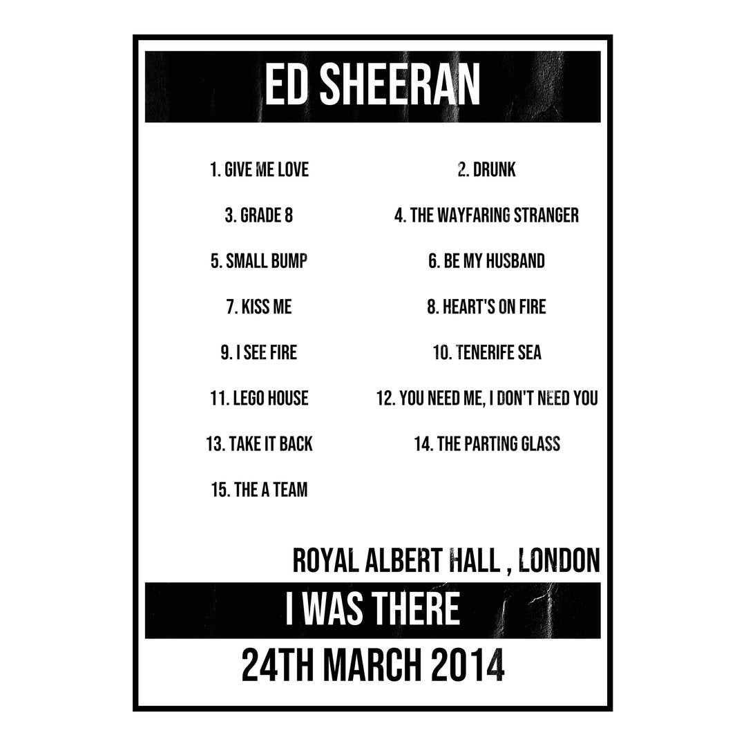 Ed Sheeran London 24th March 2014 Setlist poster