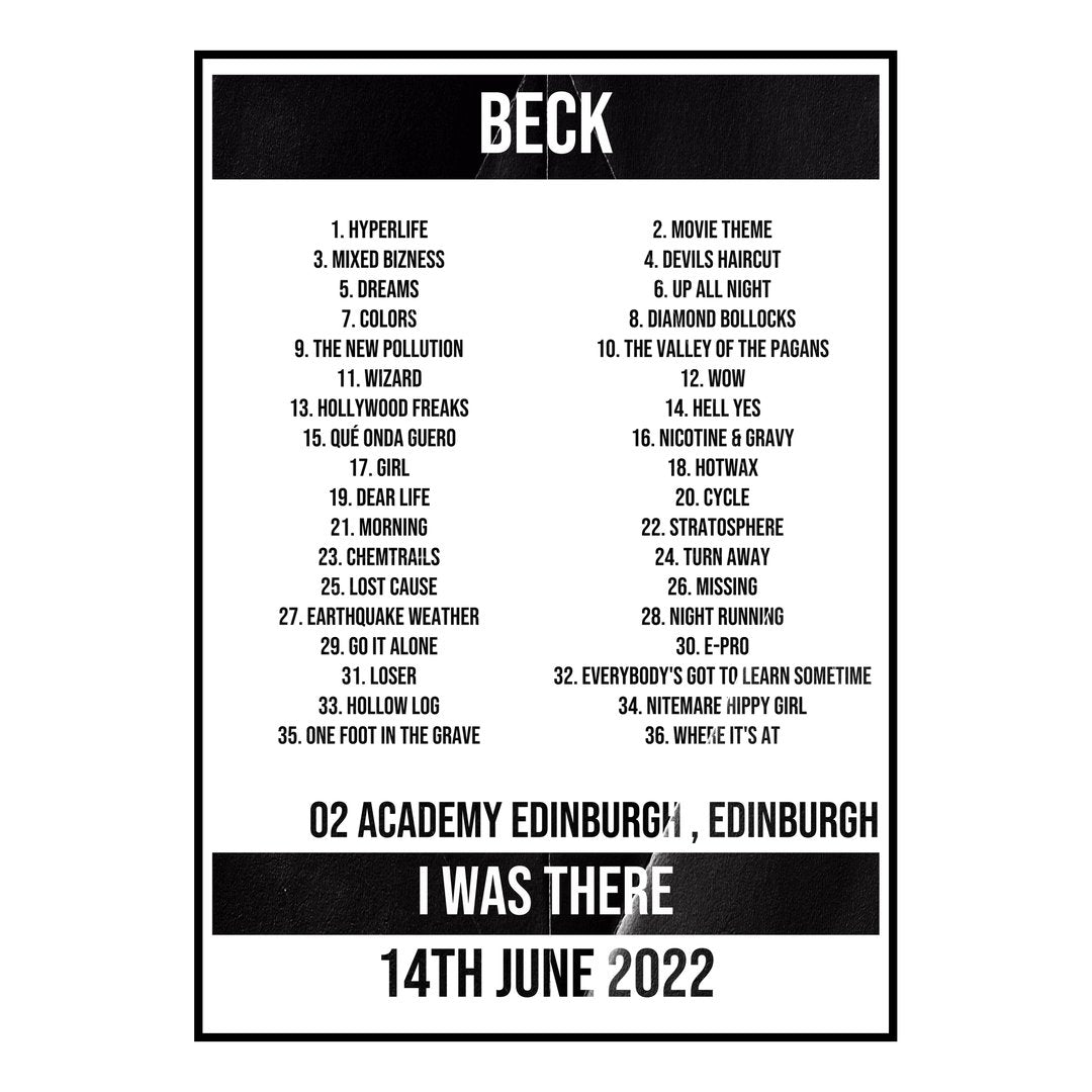 Beck Edinburgh 14th June 2022 Setlist poster