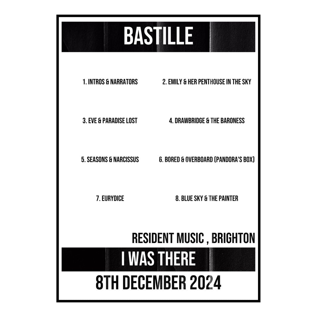 Bastille Brighton 8th December 2024 Setlist poster