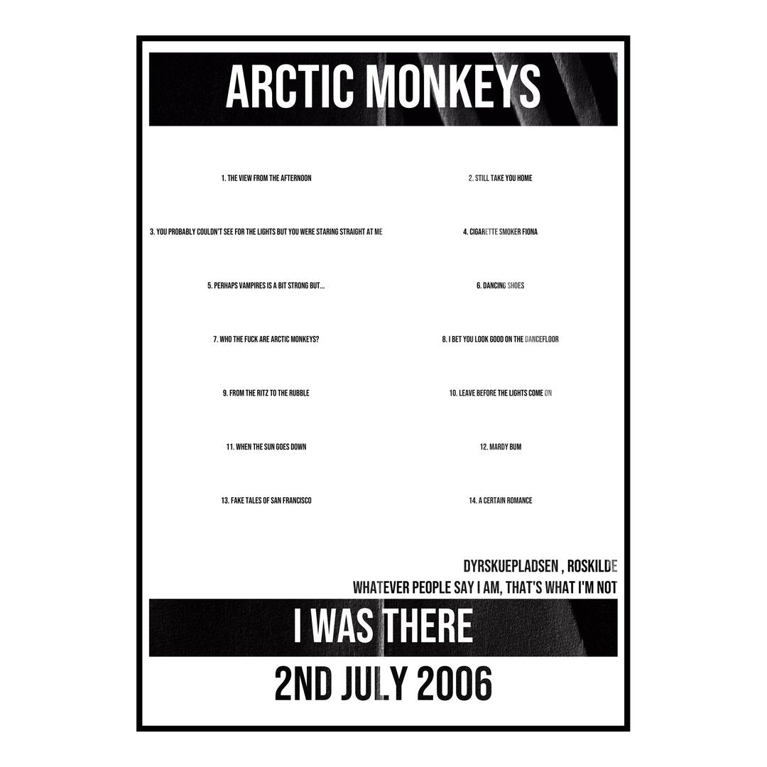 Arctic Monkeys Roskilde 2nd July 2006 Setlist poster