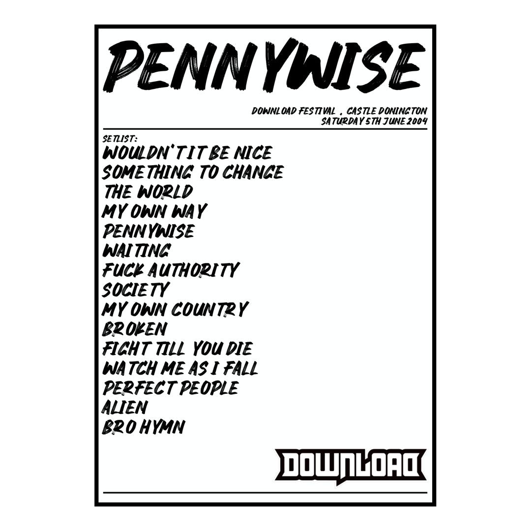 Pennywise Castle Donington 5th June 2004 Setlist poster