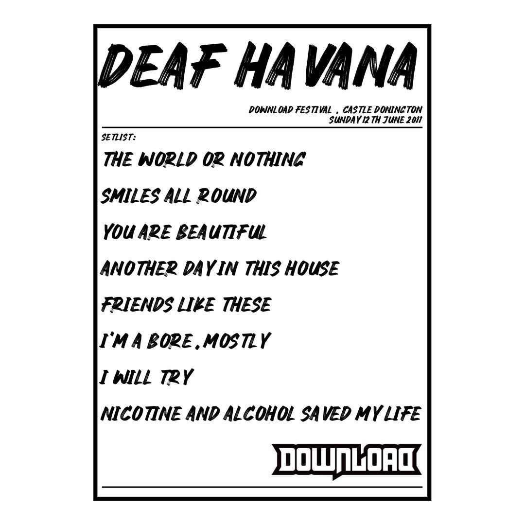 Deaf Havana Castle Donington 12th June 2011 Setlist poster
