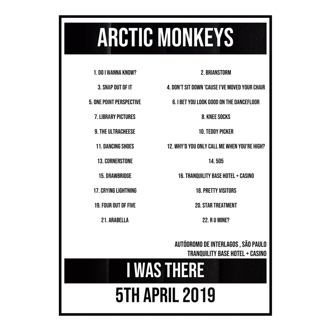 Arctic Monkeys São Paulo 5th April 2019 Setlist poster