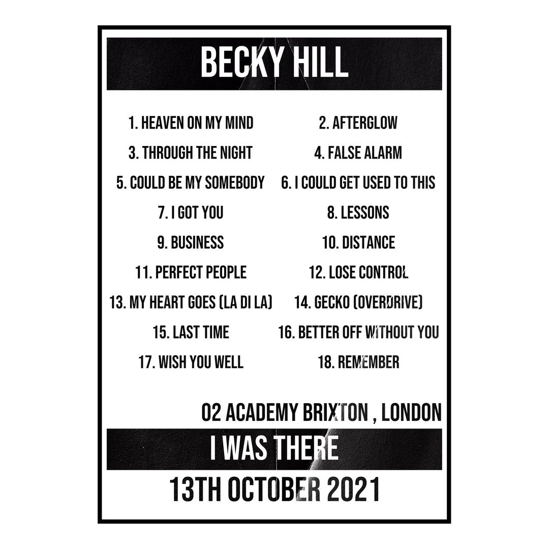 Becky Hill London 13th October 2021 Setlist poster