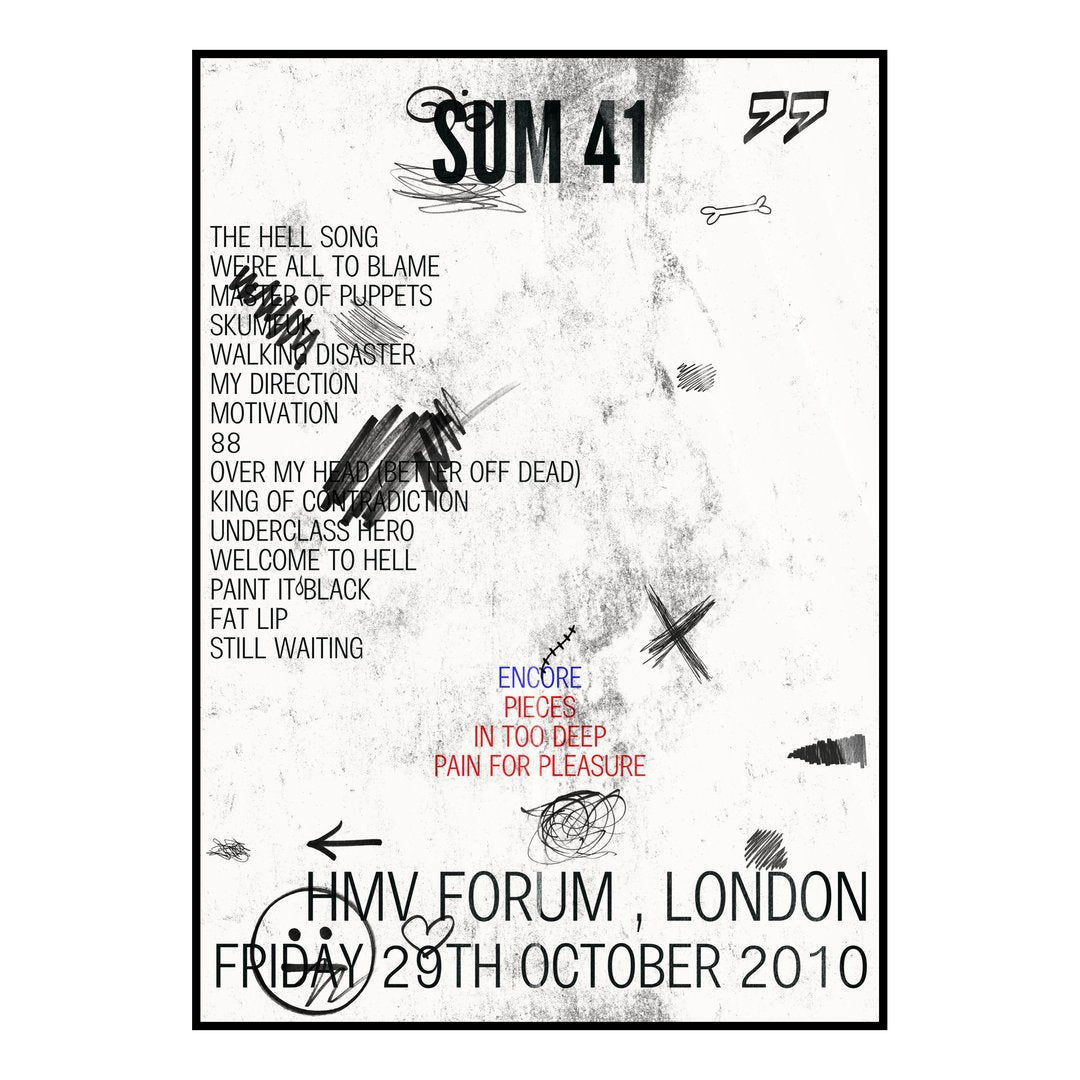 Sum 41 London 29th October 2010 Setlist poster