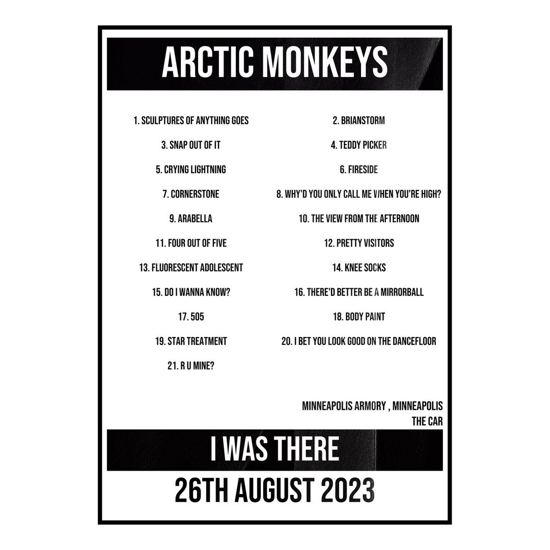 Arctic Monkeys Minneapolis 26th August 2023 Setlist poster