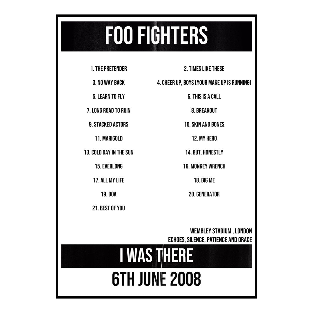 Foo Fighters London 6th June 2008 Setlist poster