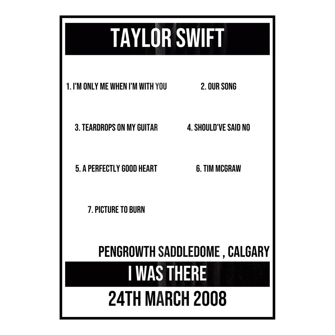 Taylor Swift Calgary 24th March 2008 Setlist poster