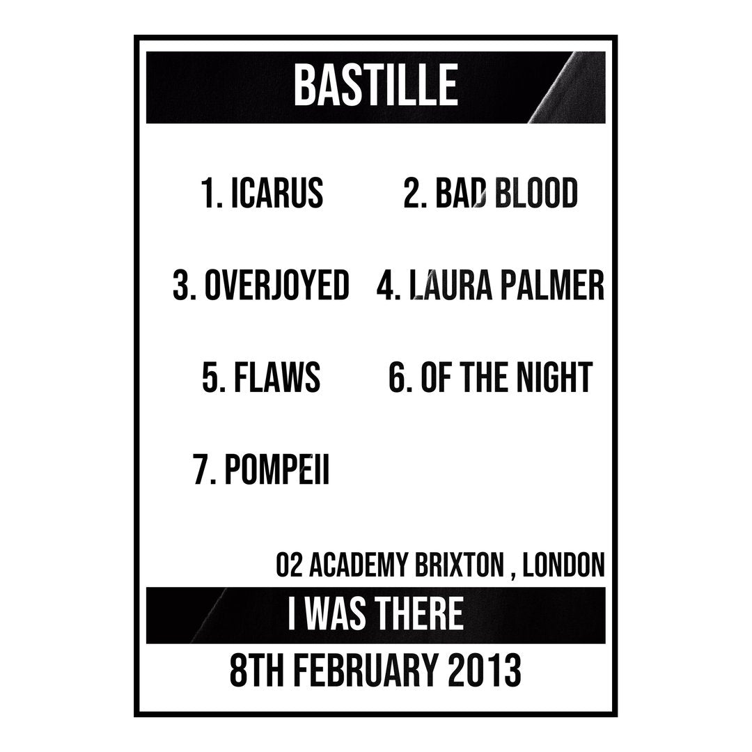 Bastille London 8th February 2013 Setlist poster