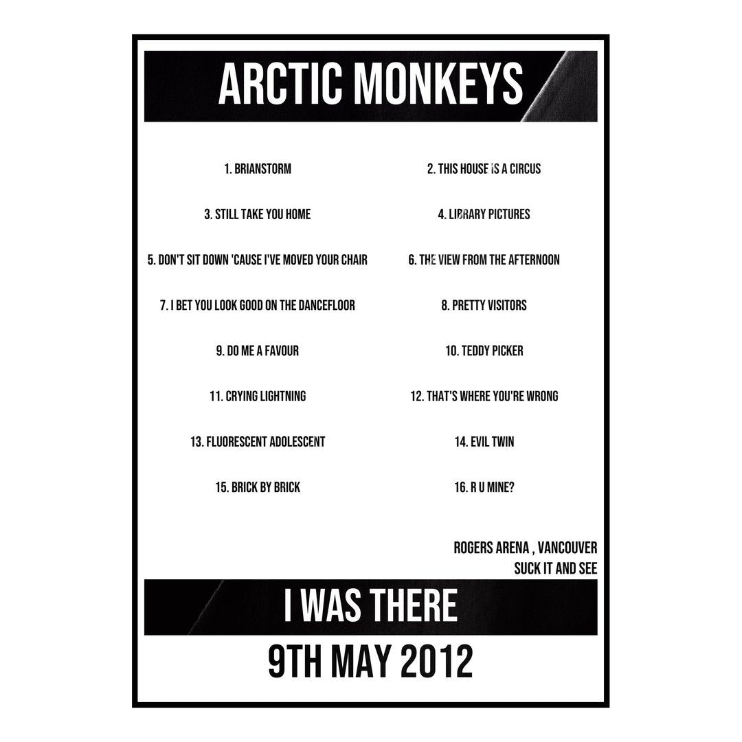 Arctic Monkeys Vancouver 9th May 2012 Setlist poster