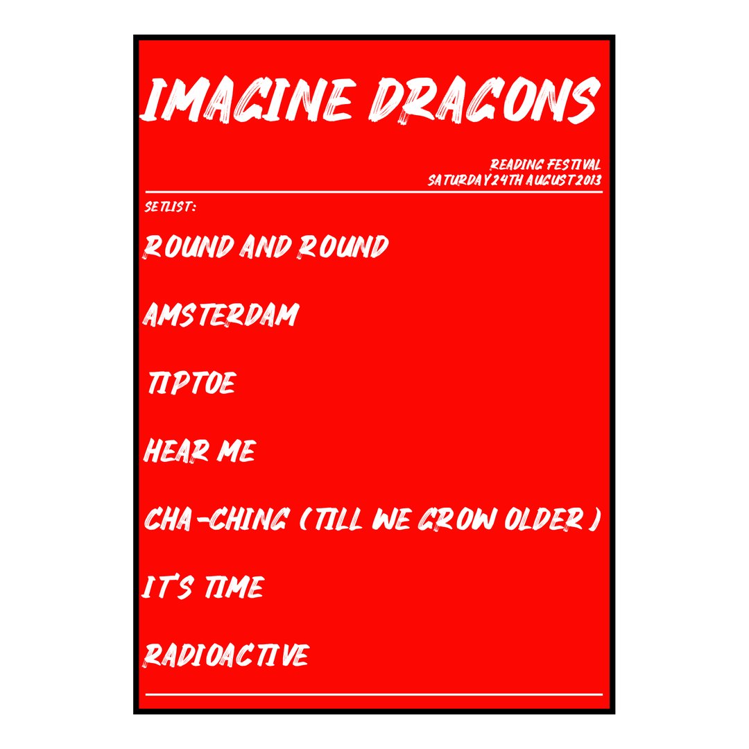 Imagine Dragons Reading 24th August 2013 Setlist poster