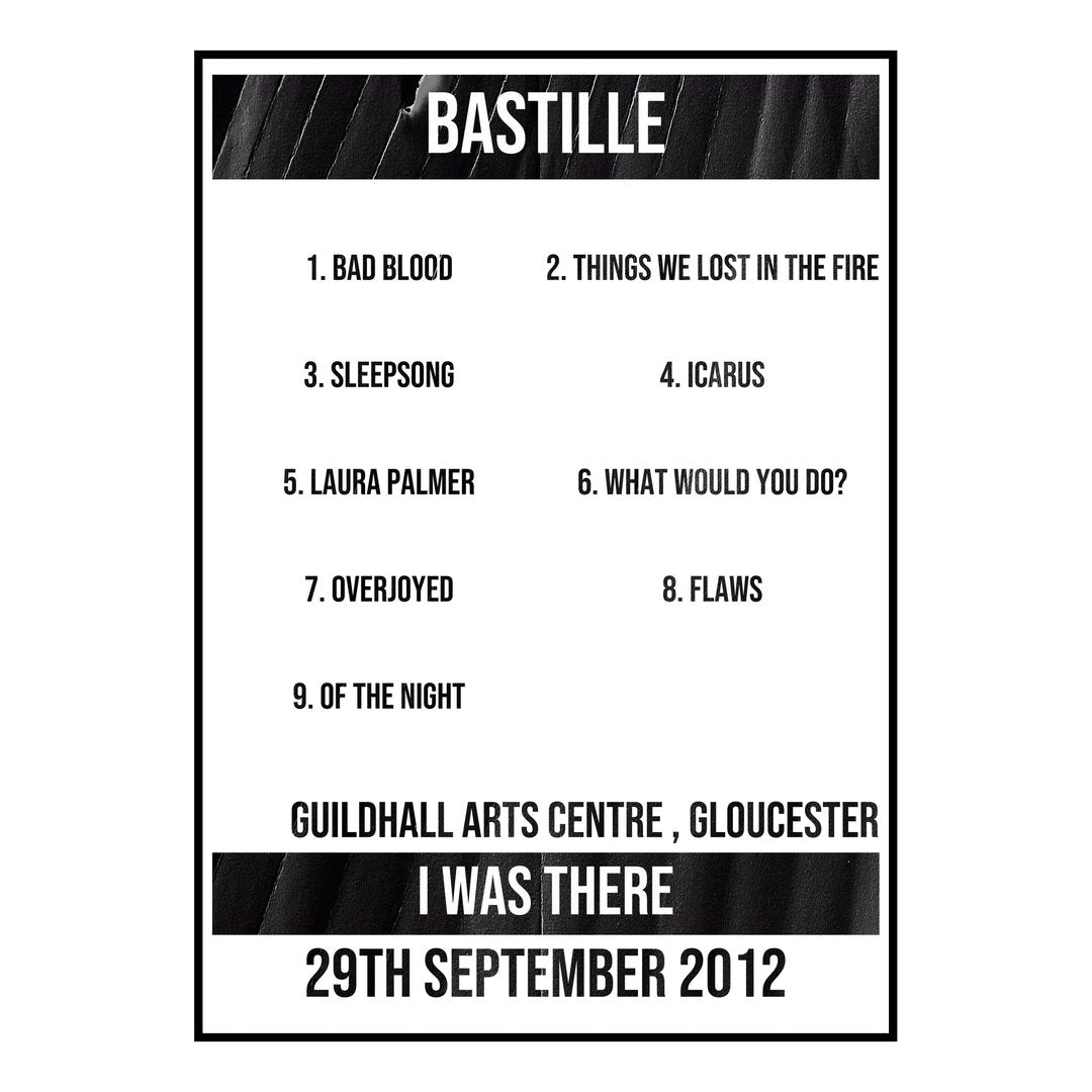 Bastille Gloucester 29th September 2012 Setlist poster