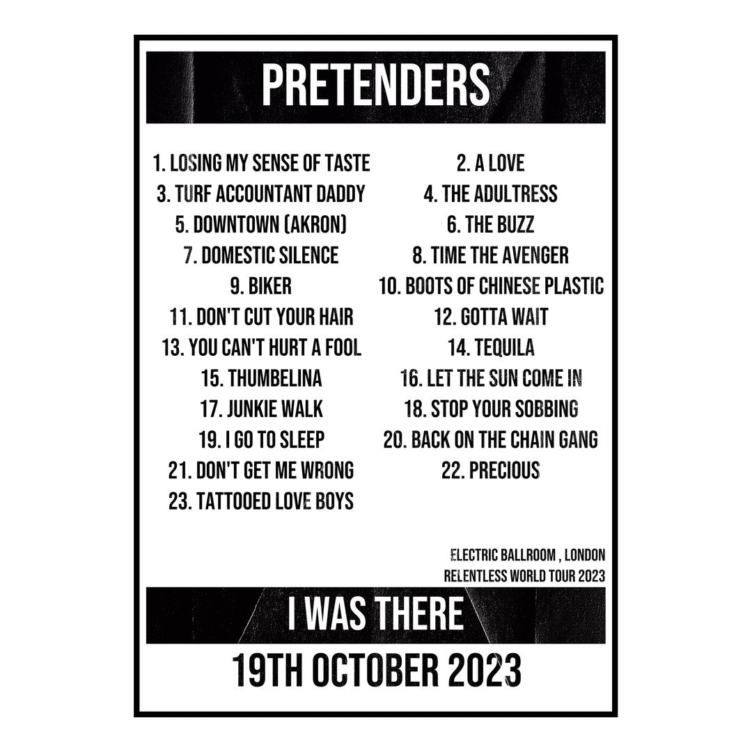 Pretenders London 19th October 2023 Setlist poster