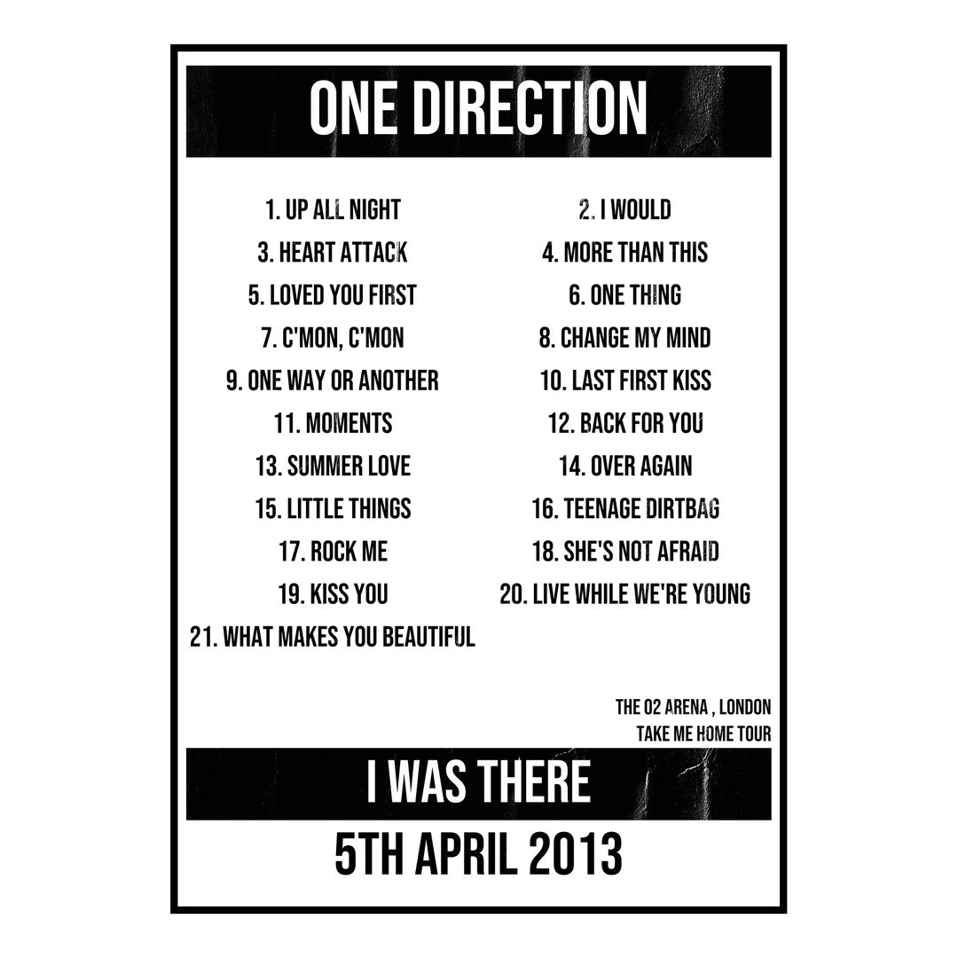 One Direction London 5th April 2013 Setlist poster