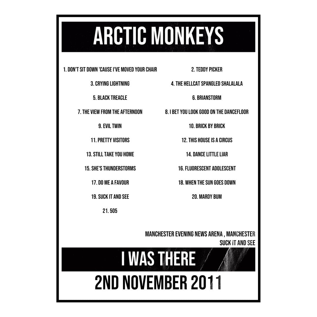 Arctic Monkeys Manchester 2nd November 2011 Setlist poster