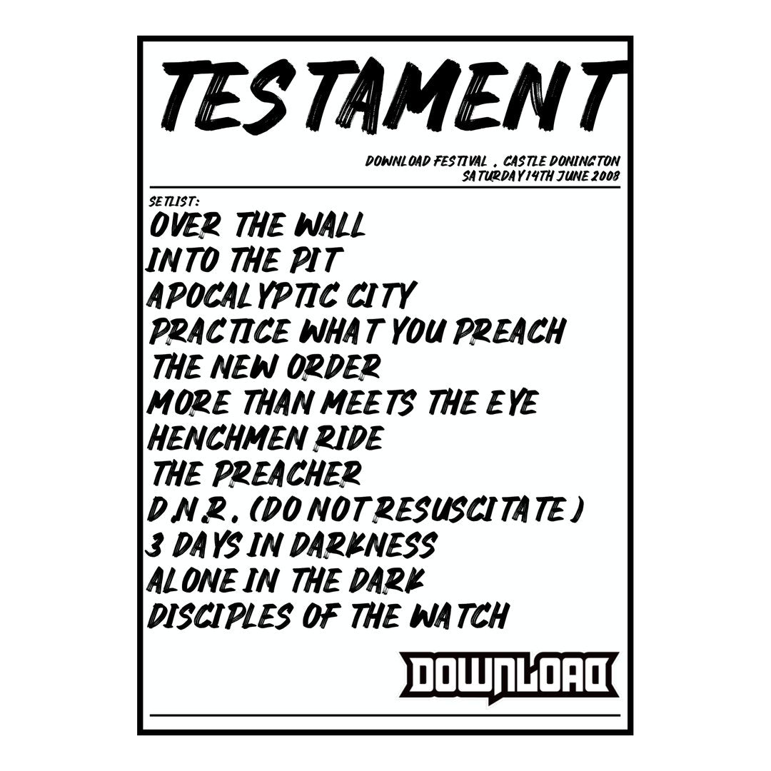 Testament Castle Donington 14th June 2008 Setlist poster
