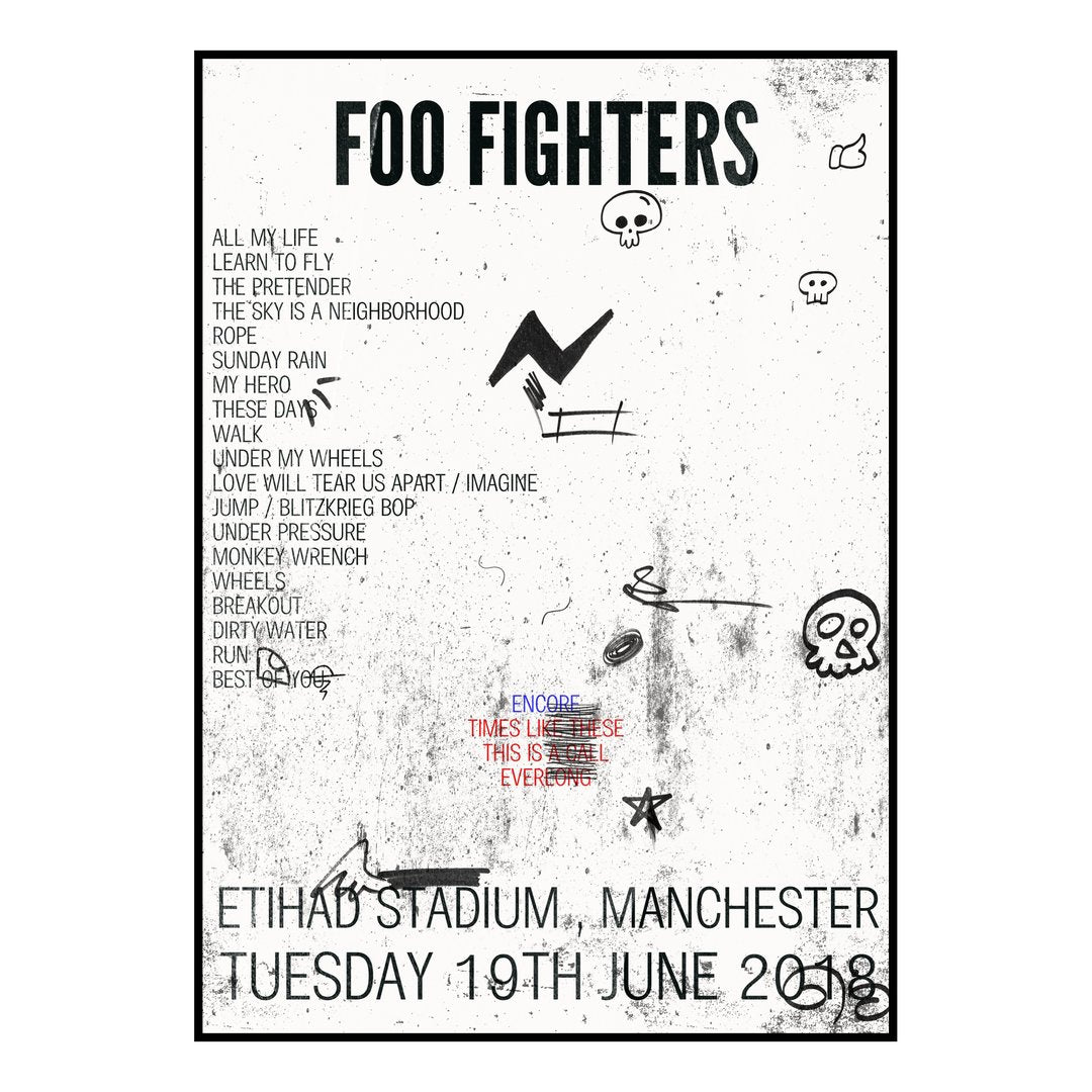 Foo Fighters Manchester 19th June 2018 Setlist poster