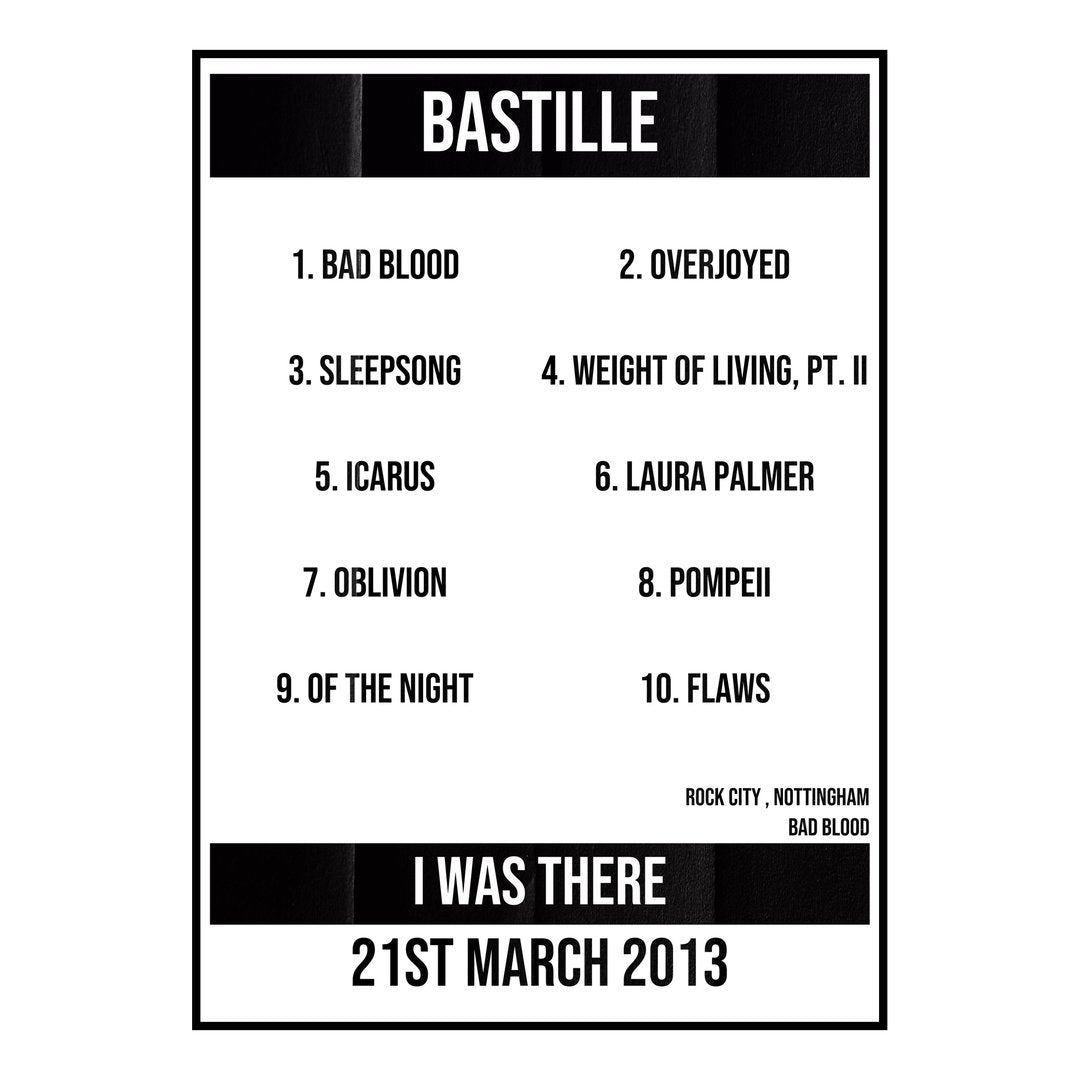 Bastille Nottingham 21st March 2013 Setlist poster