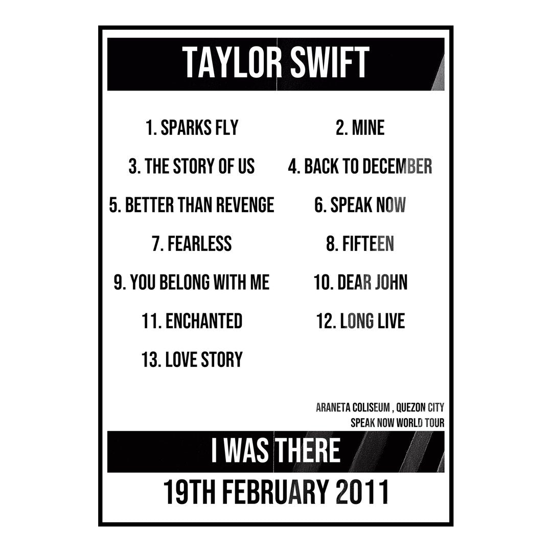 Taylor Swift Quezon City 19th February 2011 Setlist poster