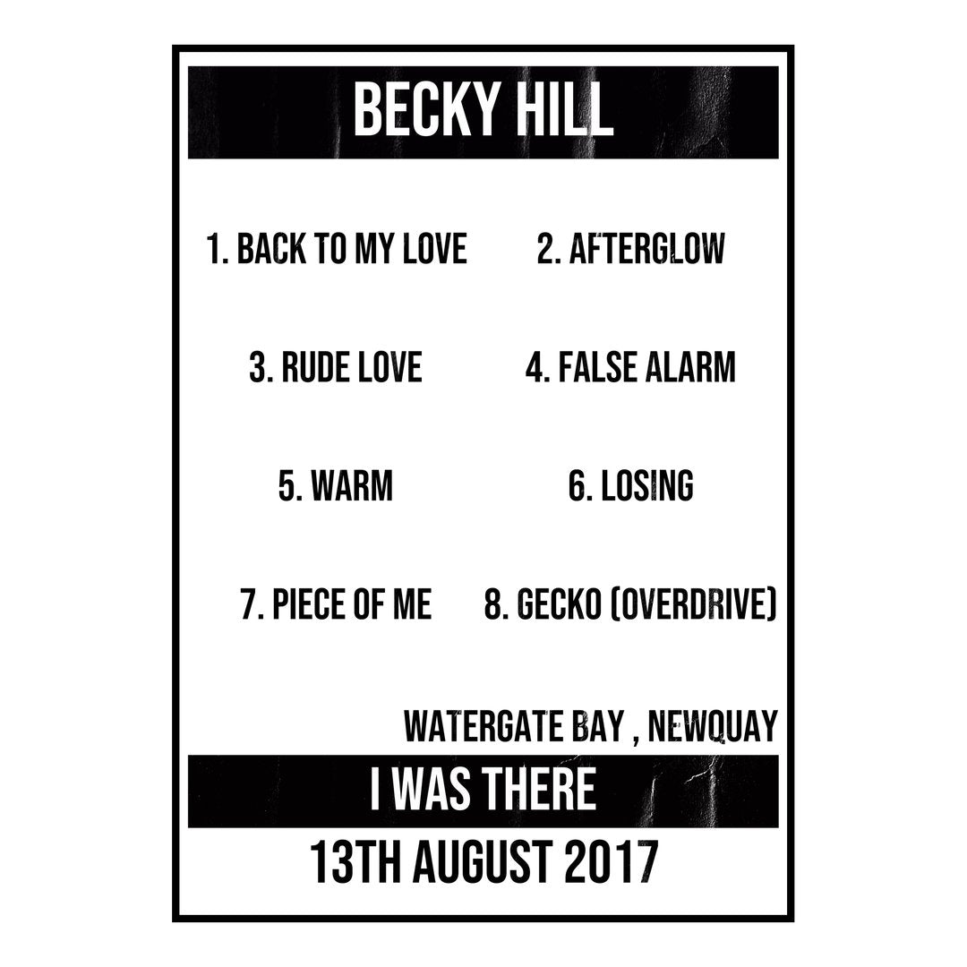 Becky Hill Newquay 13th August 2017 Setlist poster
