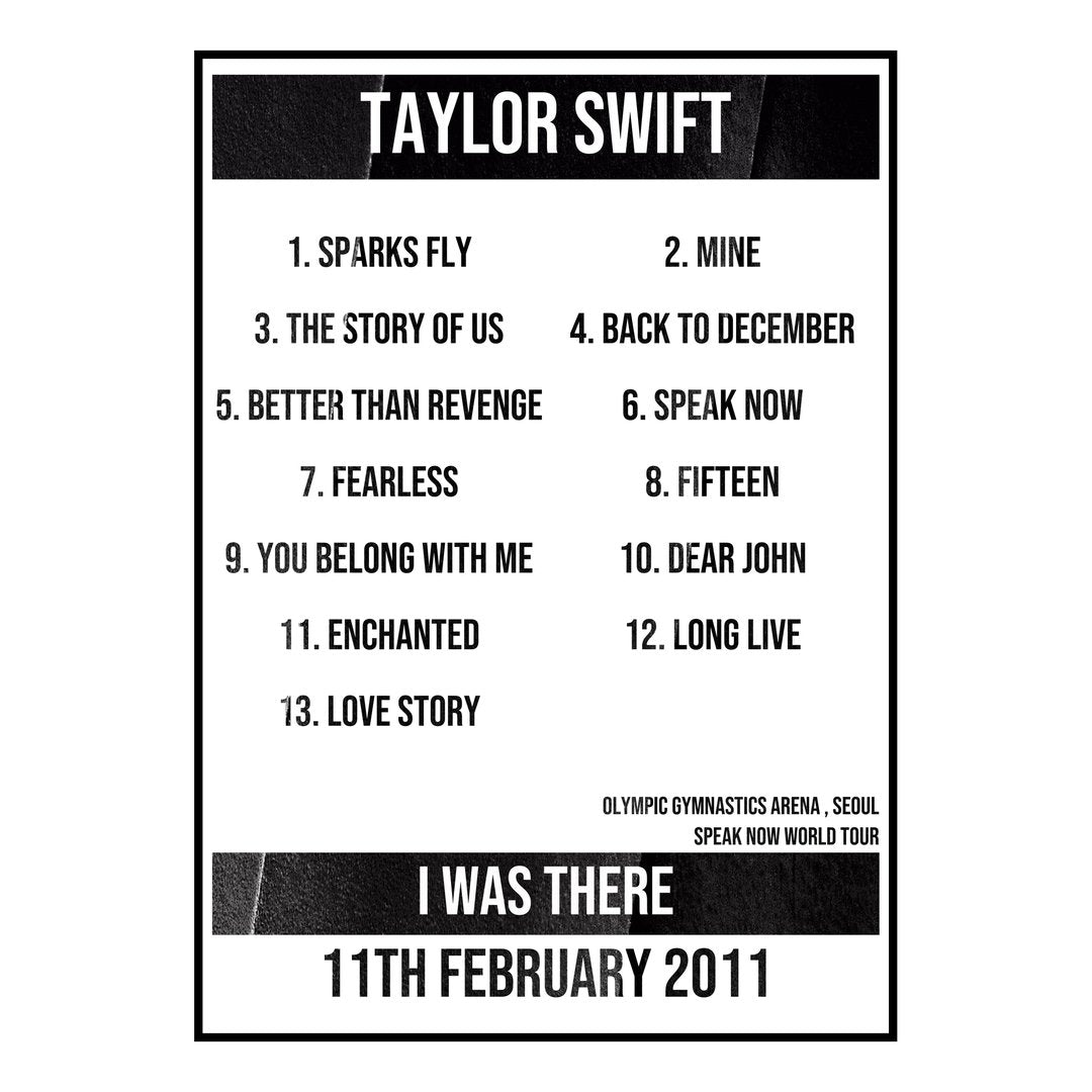 Taylor Swift Seoul 11th February 2011 Setlist poster
