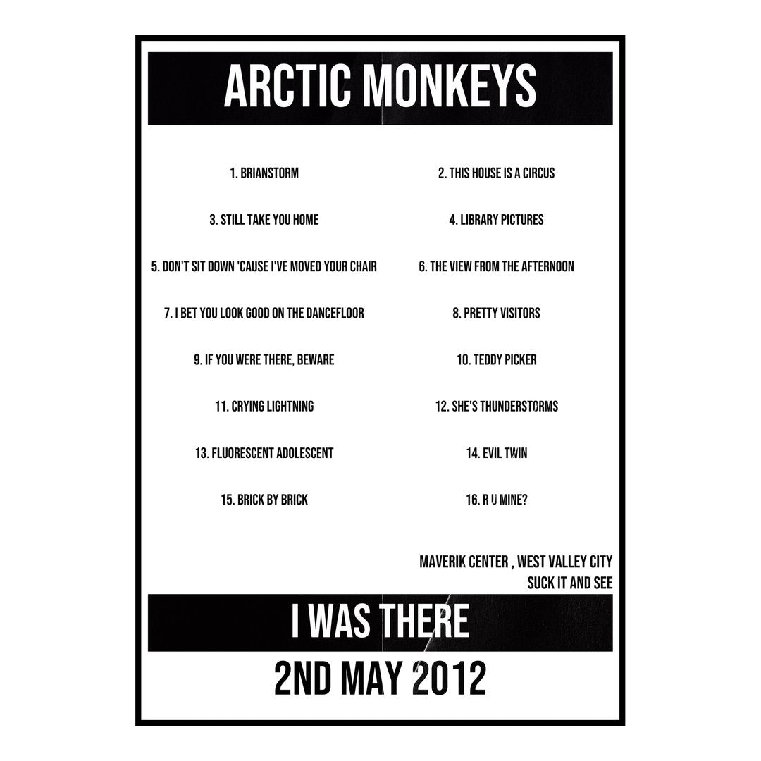 Arctic Monkeys West Valley City 2nd May 2012 Setlist poster