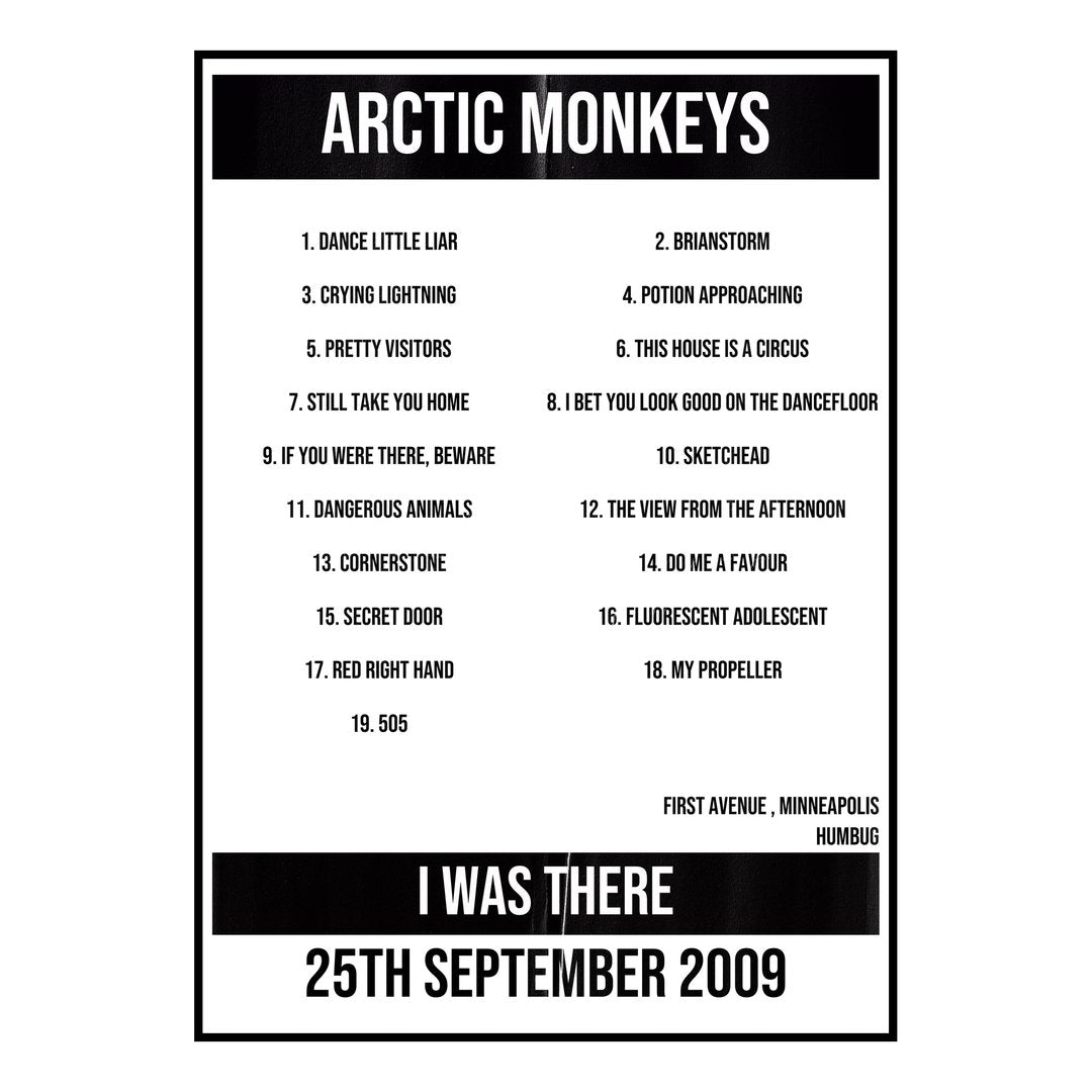Arctic Monkeys Minneapolis 25th September 2009 Setlist poster