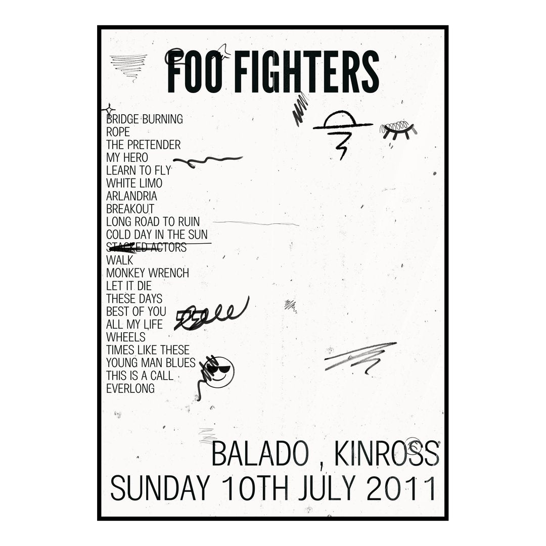 Foo Fighters Kinross 10th July 2011 Setlist poster