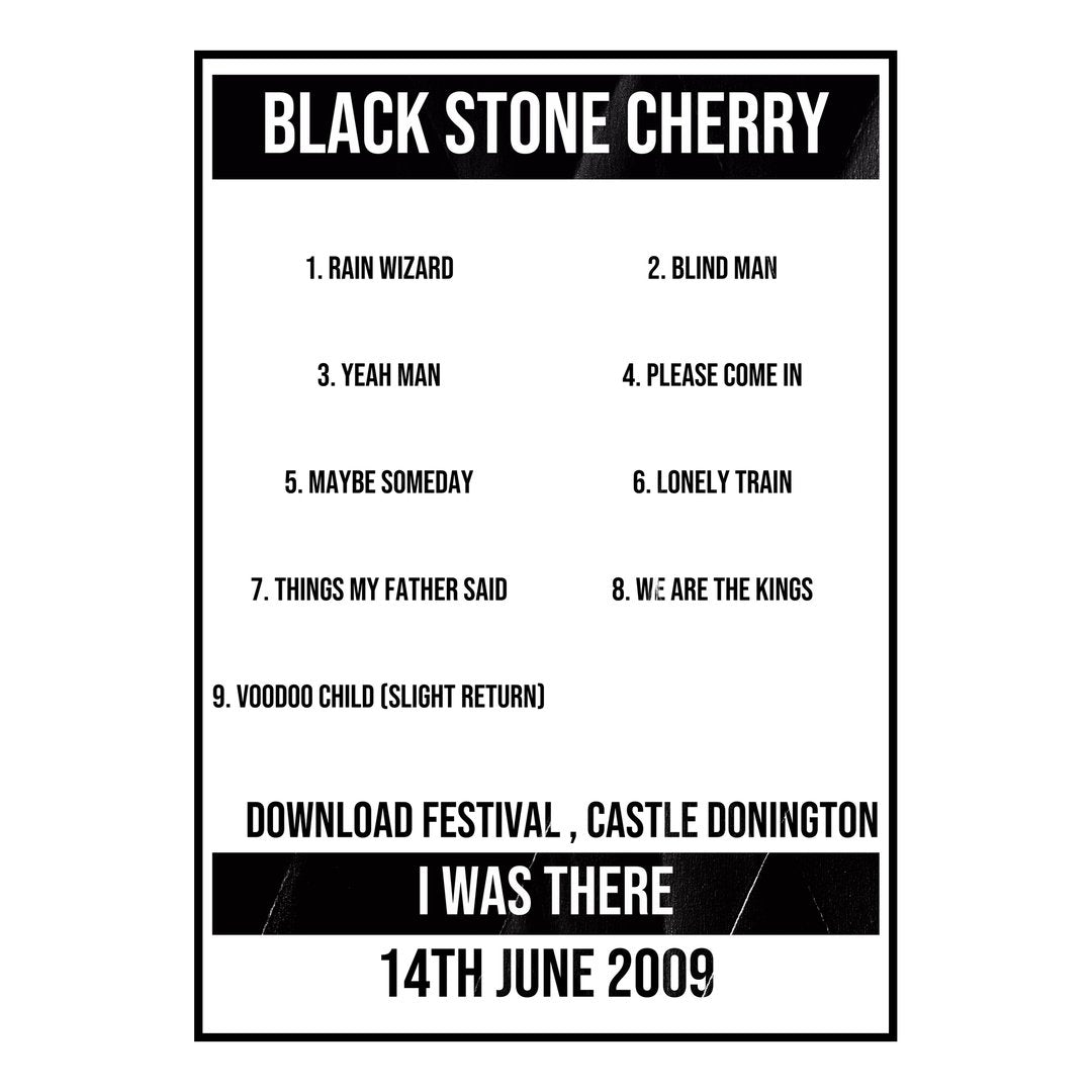 Black Stone Cherry Castle Donington 14th June 2009 Setlist poster