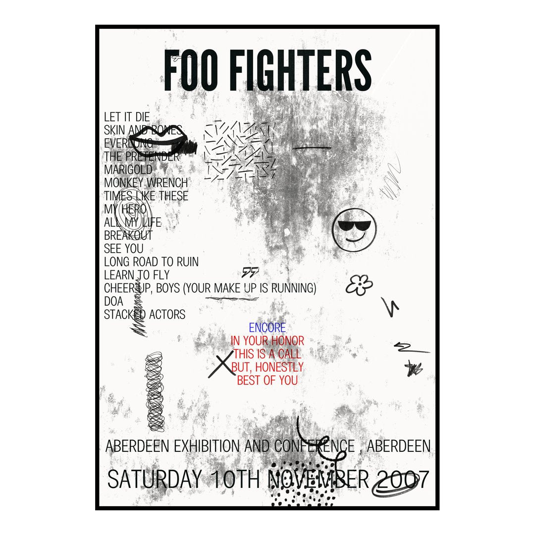 Foo Fighters Aberdeen 10th November 2007 Setlist poster