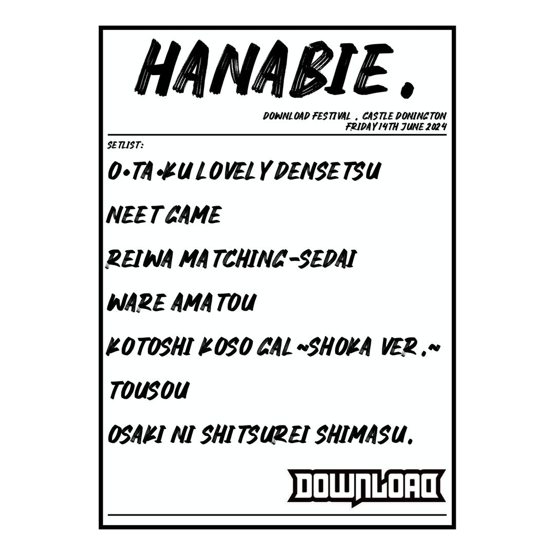 HANABIE. Castle Donington 14th June 2024 Setlist poster