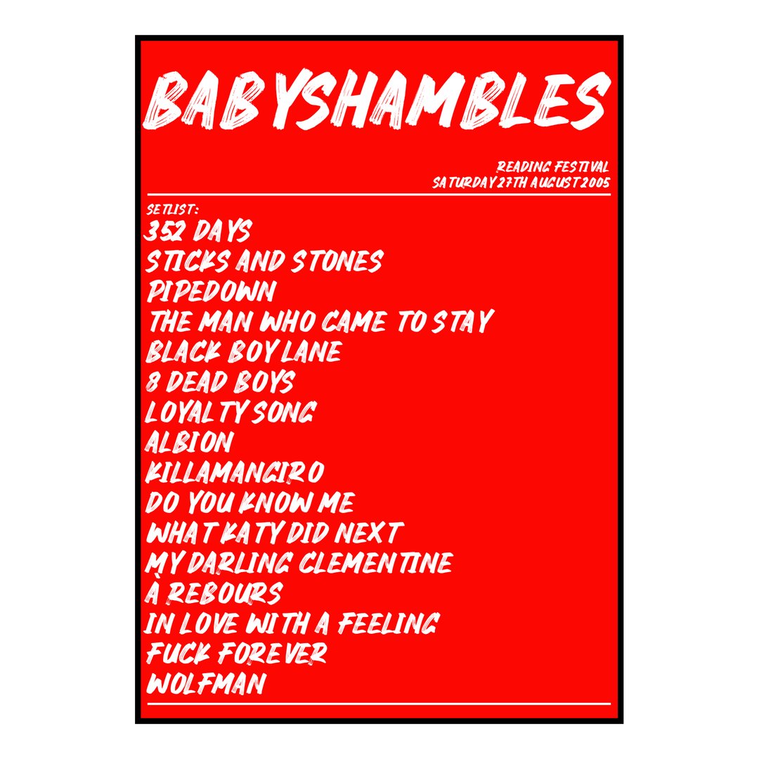 Babyshambles Reading 27th August 2005 Setlist poster
