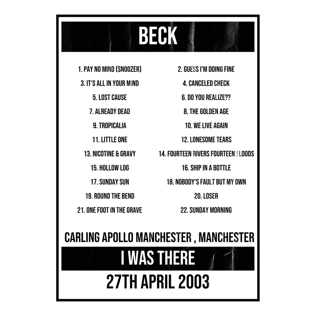 Beck Manchester 27th April 2003 Setlist poster
