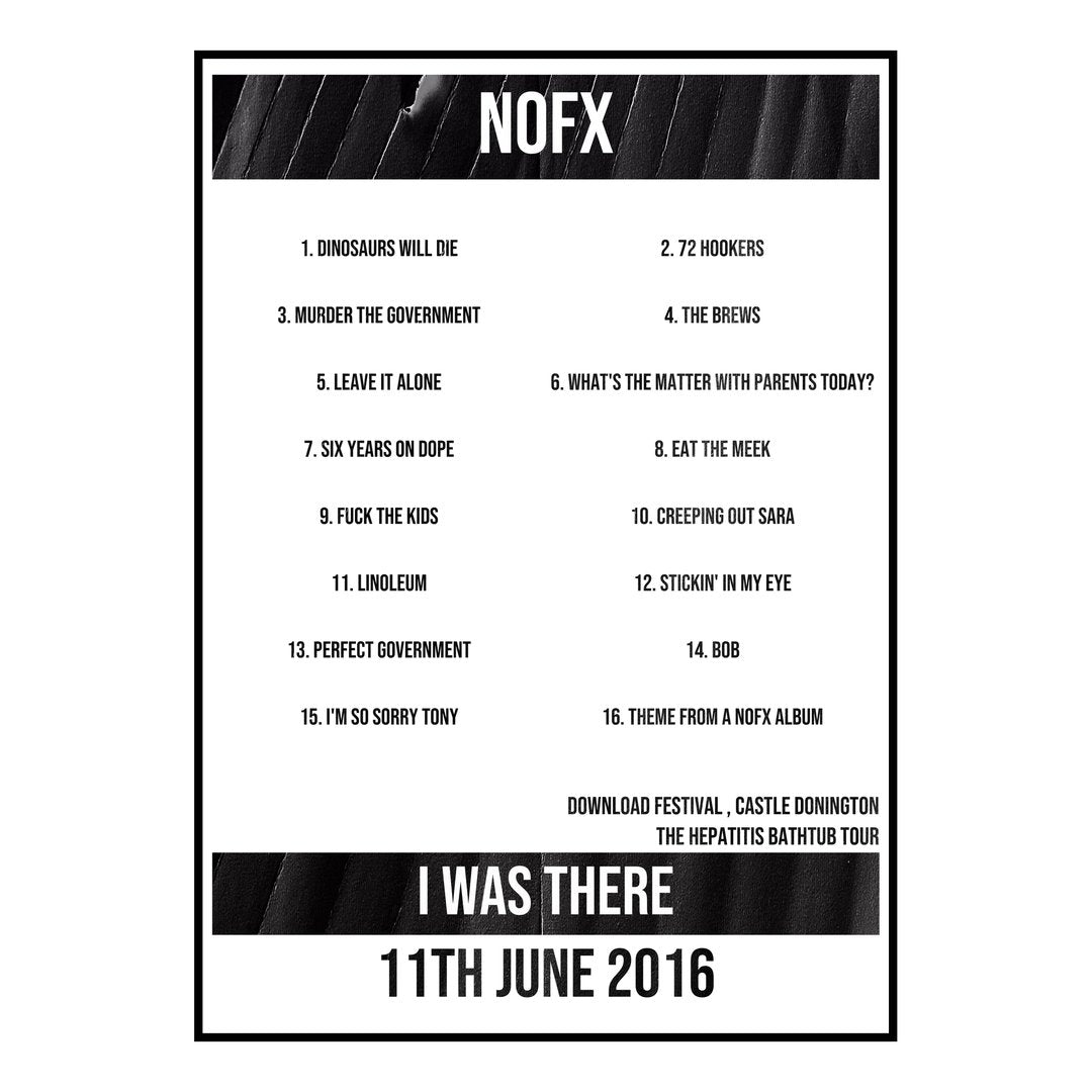 NOFX Castle Donington 11th June 2016 Setlist poster