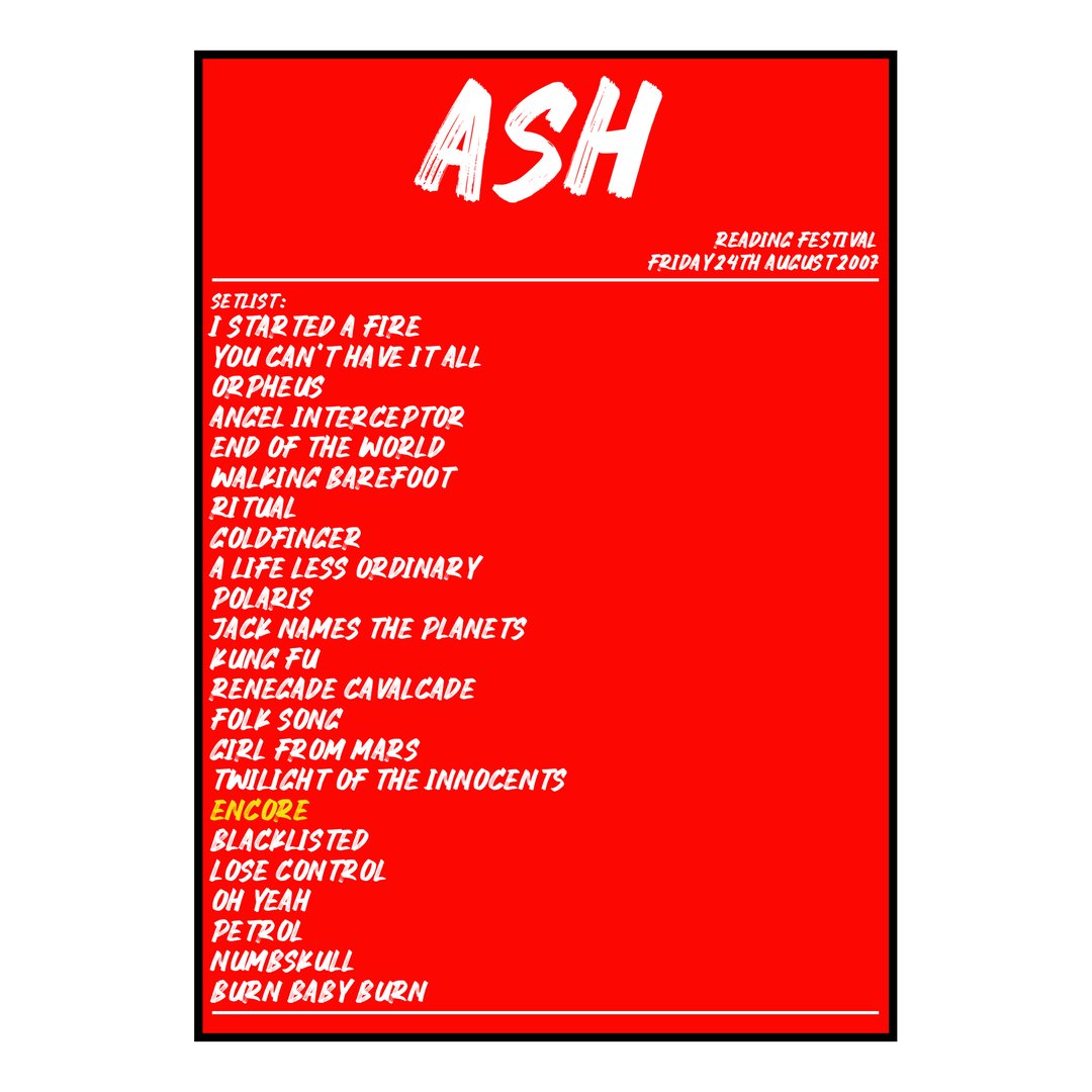 Ash Reading 24th August 2007 Setlist poster