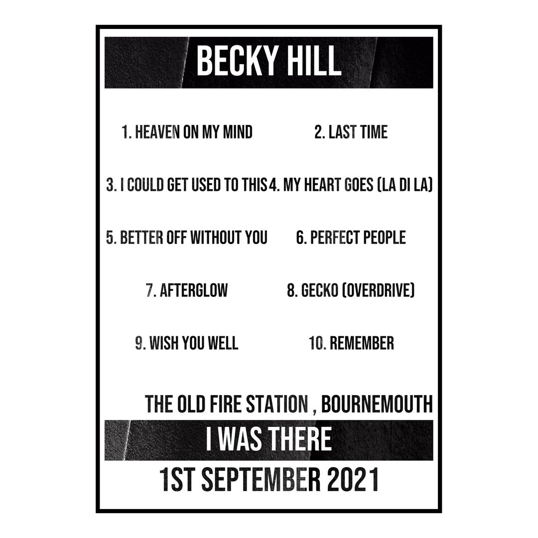 Becky Hill Bournemouth 1st September 2021 Setlist poster