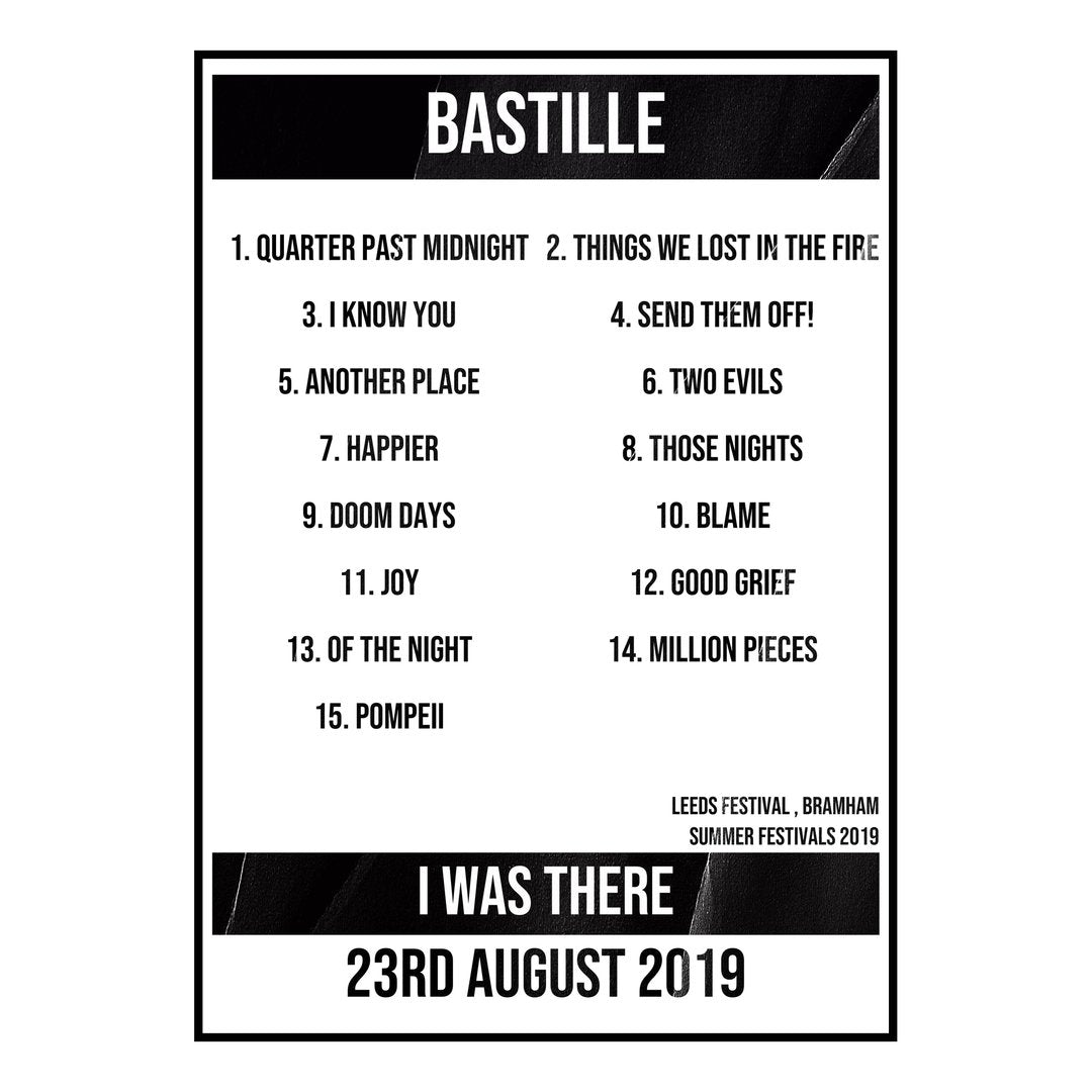 Bastille Bramham 23rd August 2019 Setlist poster