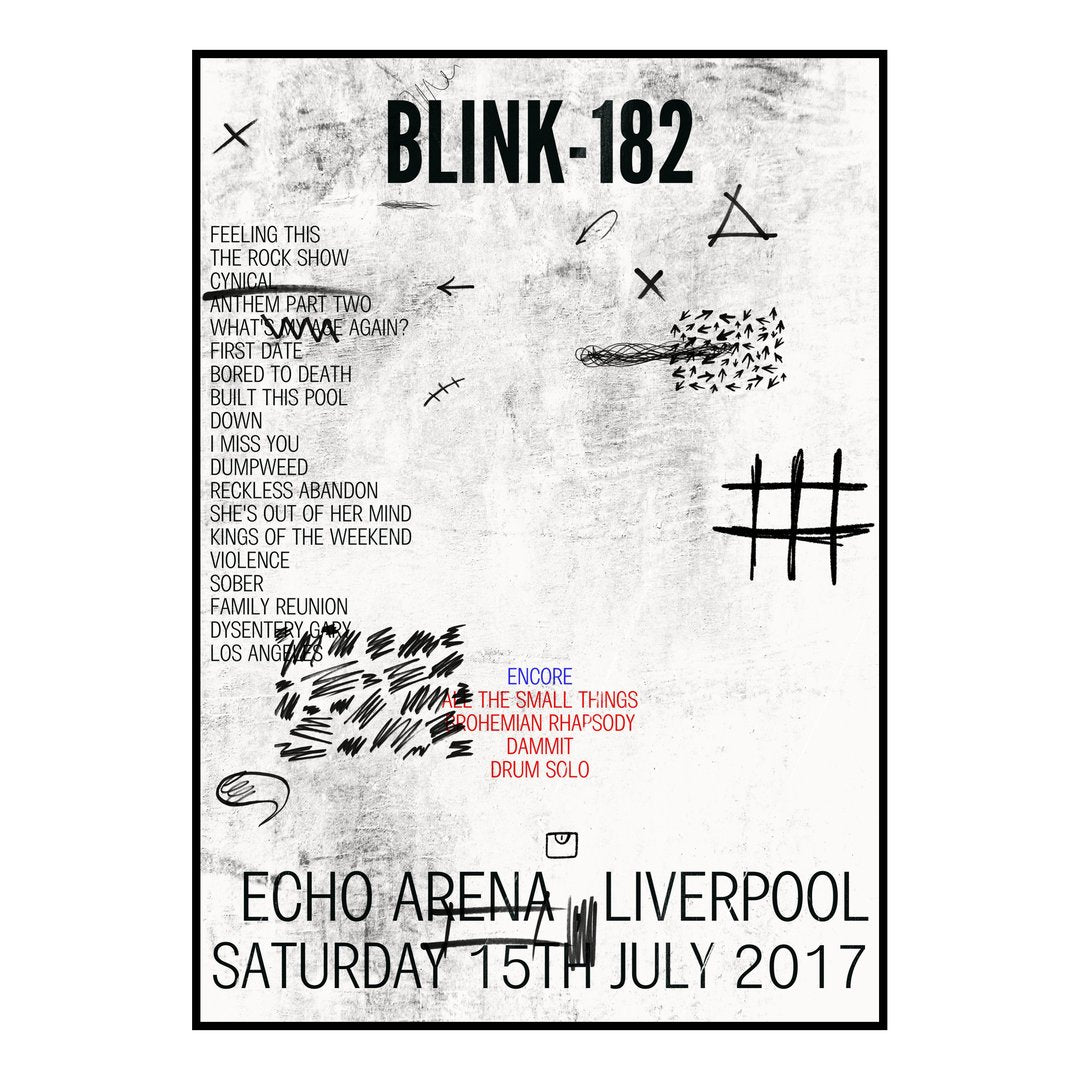 blink‐182 Liverpool 15th July 2017 Setlist poster