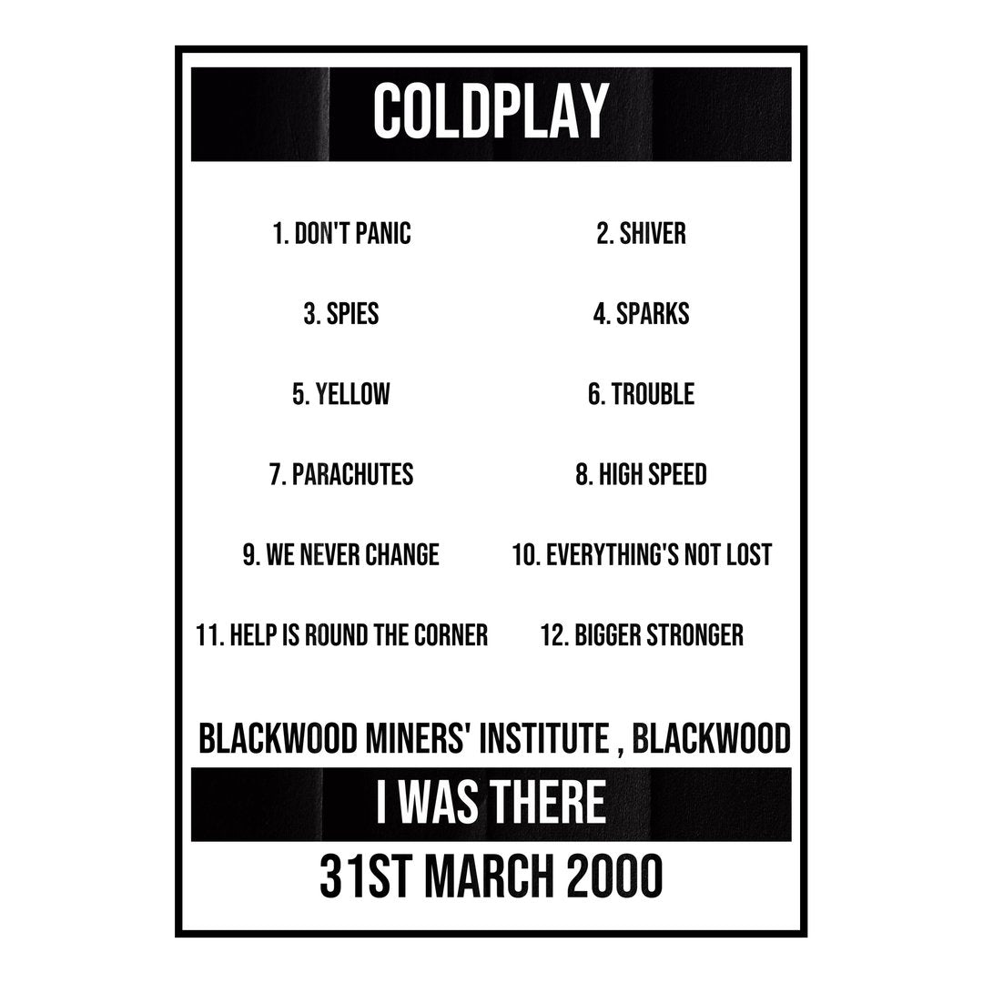 Coldplay Blackwood 31st March 2000 Setlist poster