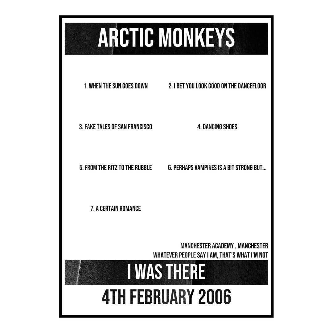 Arctic Monkeys Manchester 4th February 2006 Setlist poster