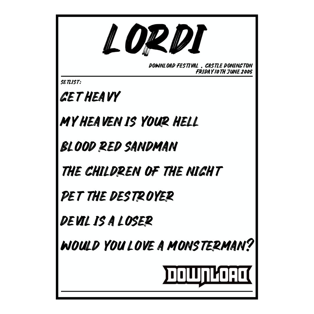 Lordi Castle Donington 10th June 2005 Setlist poster