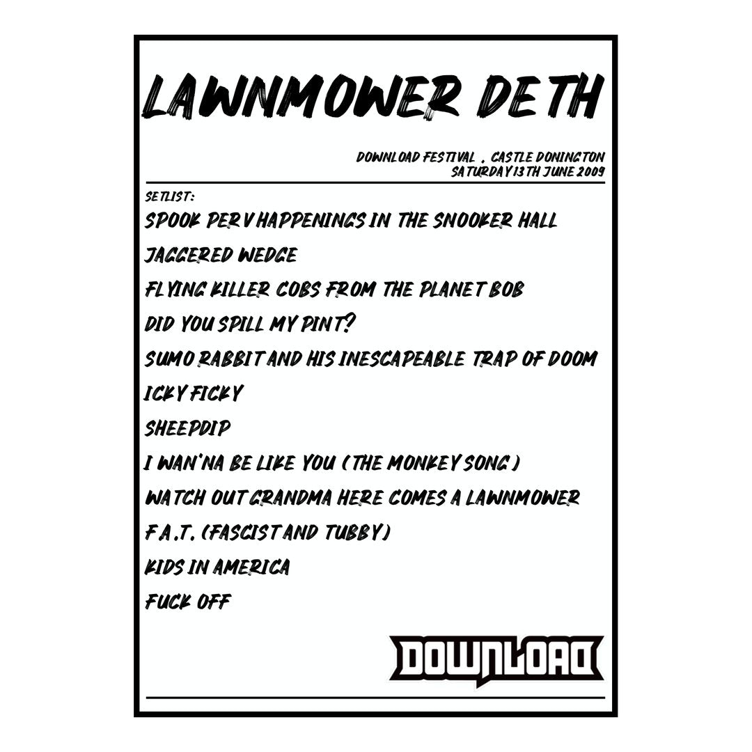 Lawnmower Deth Castle Donington 13th June 2009 Setlist poster